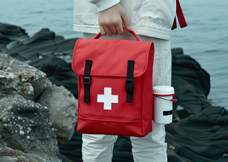 Man holding a first aid kit 