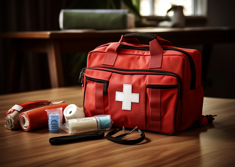 First aid kit with white cross