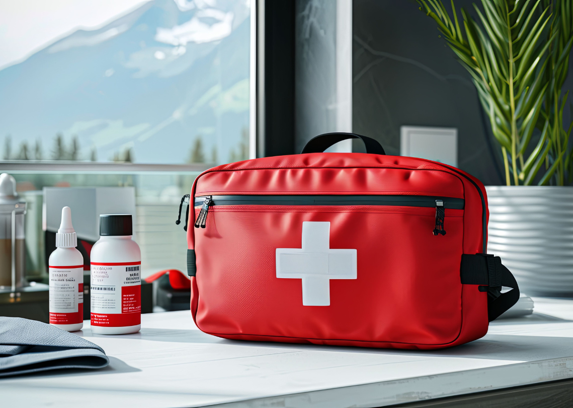 Red First aid kit white cross