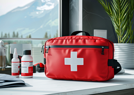 Red First aid kit white cross