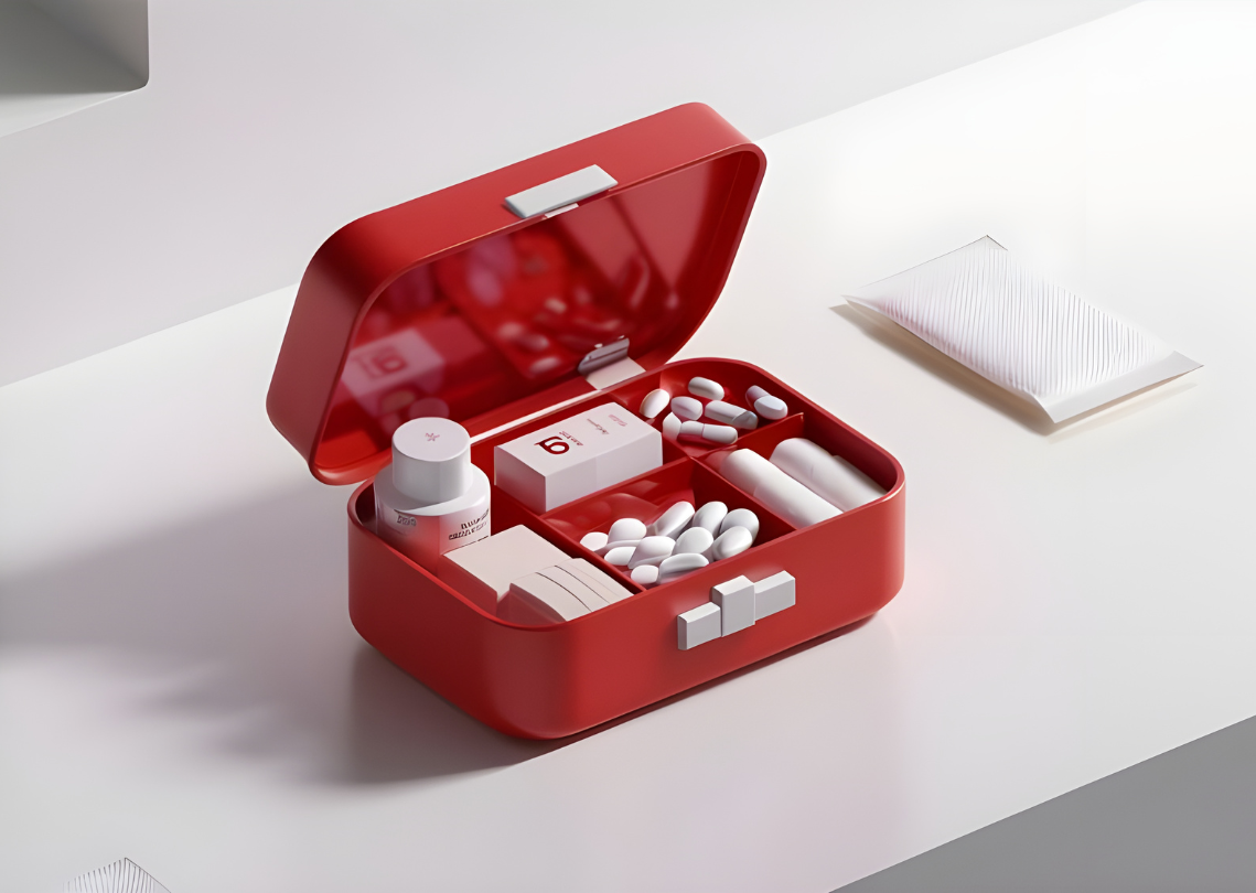 Open first aid kit