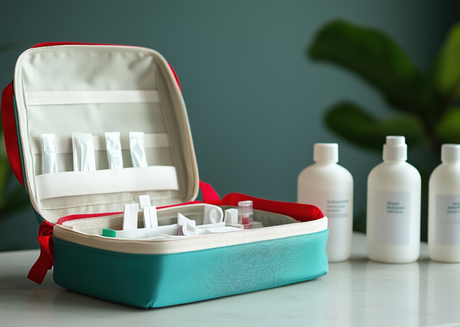 First aid kit with organized medications