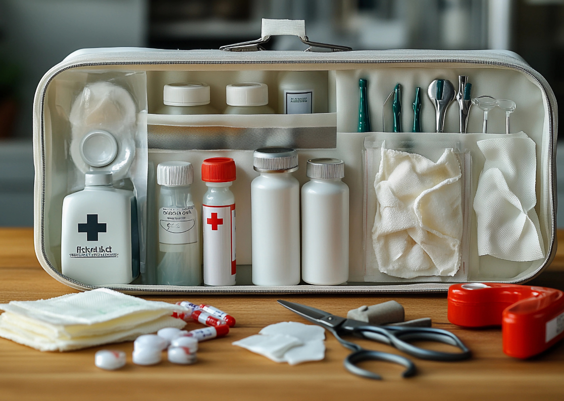 First aid kit with medical supplies