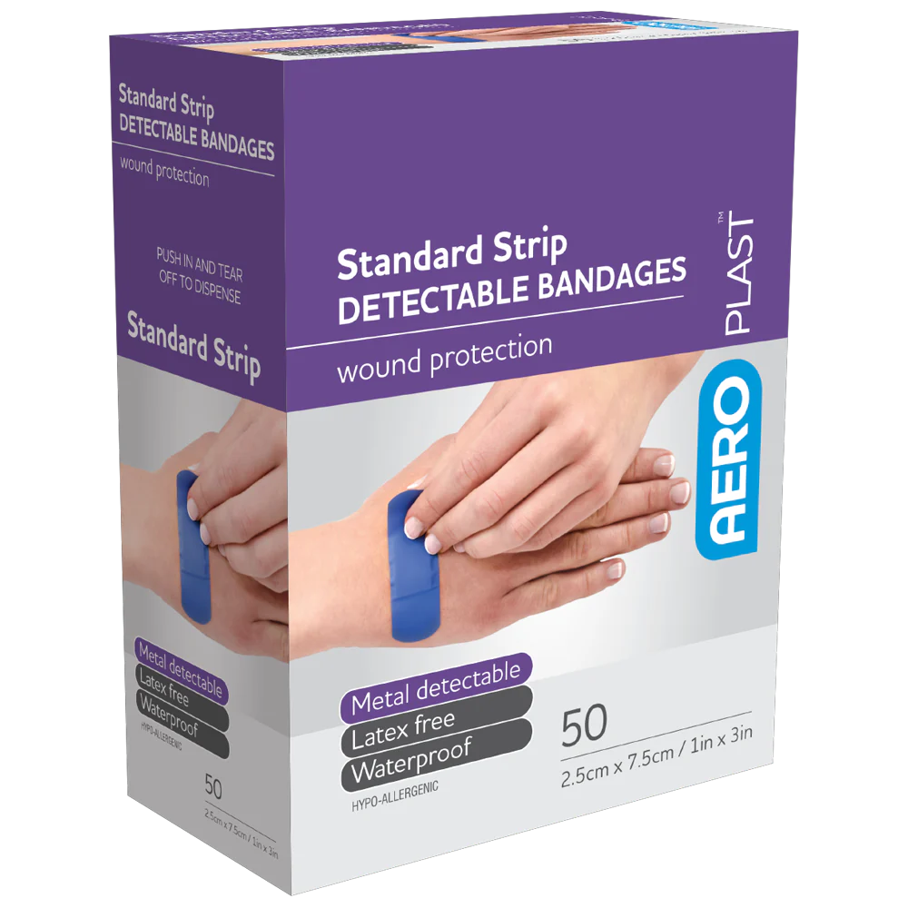 Blue Visual & Metal Detectable Dressing Strips [50] [23x72mm] - SURVIVAL