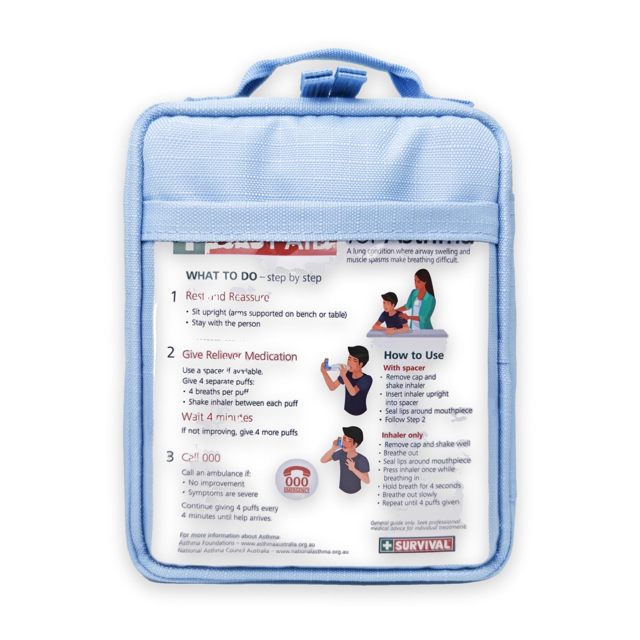 SURVIVAL Asthma KIT Blue, back with asthma first aid card