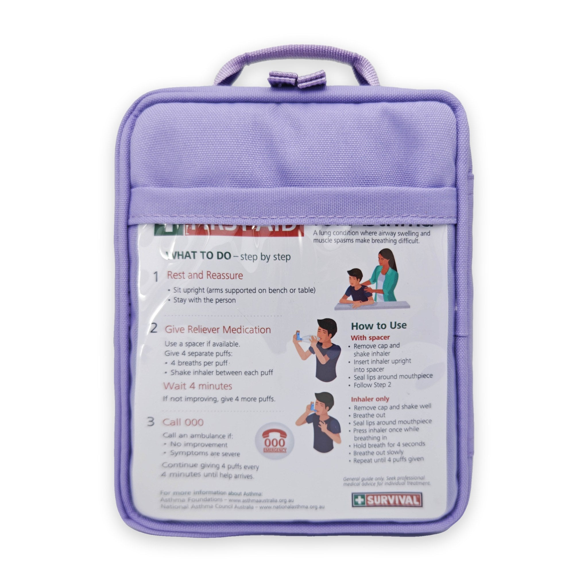 SURVIVAL Asthma KIT Purple, back with asthma first aid card