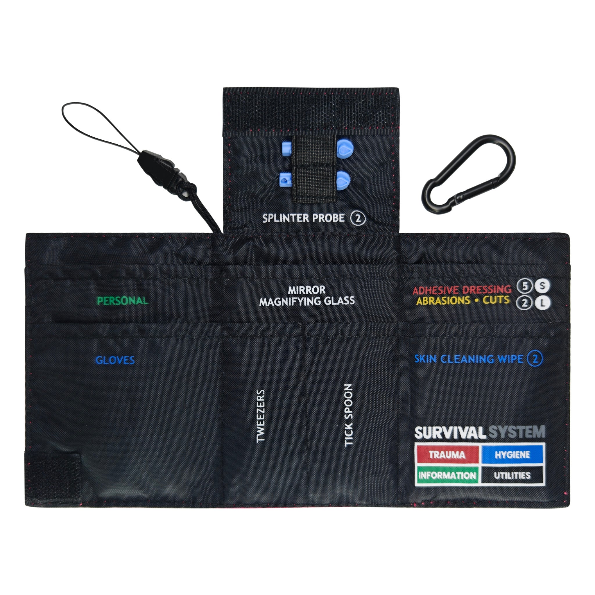 SURVIVAL Insect Bite KIT opened to show the labelled pockets inside