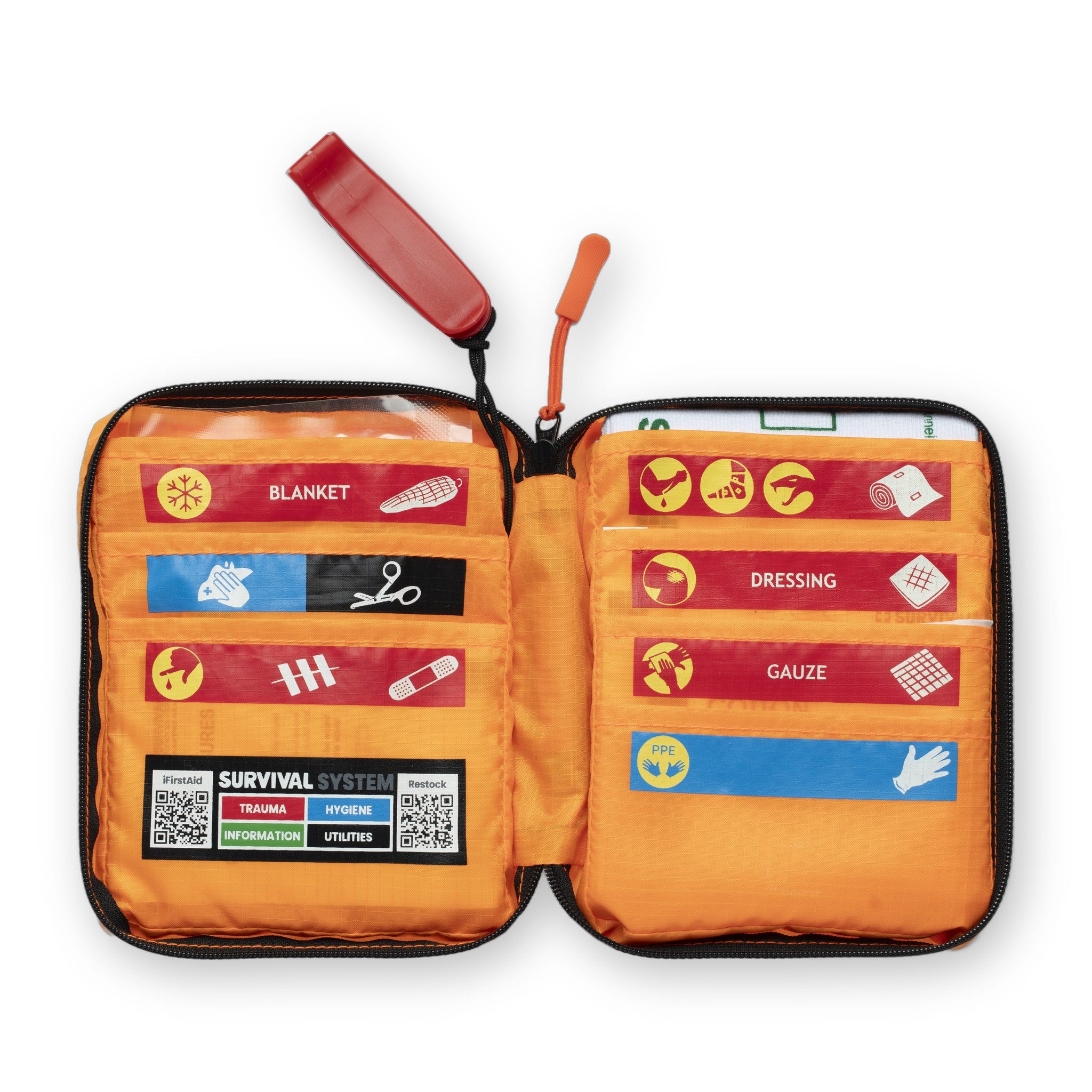 SURVIVAL Trail First Aid KIT Orange, open