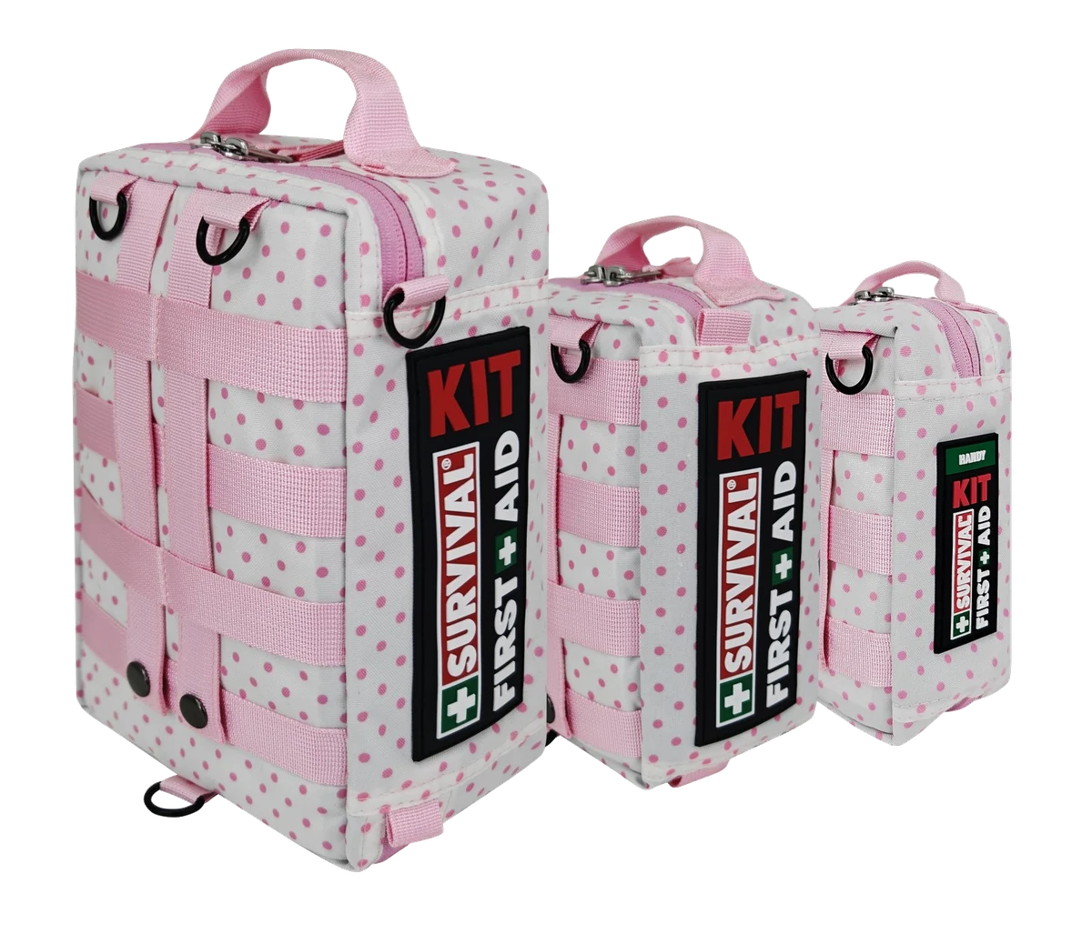 Pink Polka pattern first aid kit with MOLLE webbing